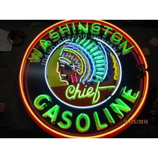 New Washington Gasoline Porcelain Neon Sign 48" Diameter